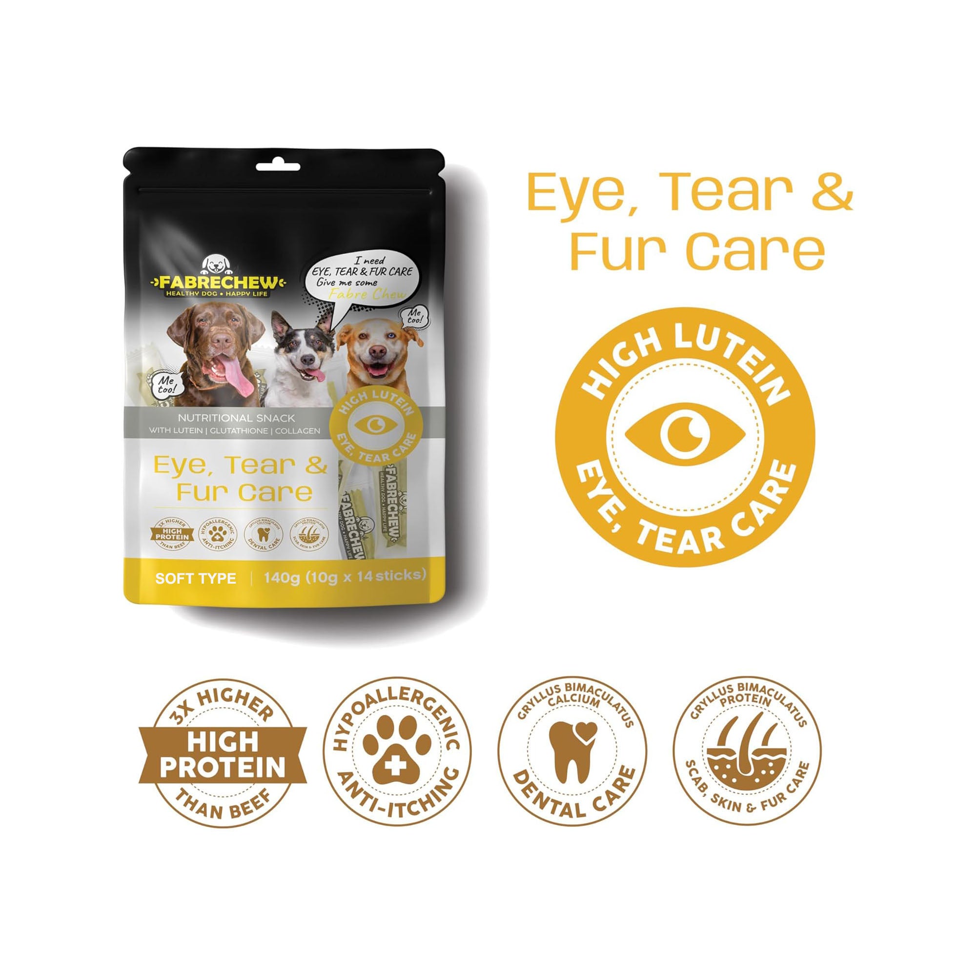 Fabrechew Hypoallergenic Dental Snack - Yellow (Eye Care)