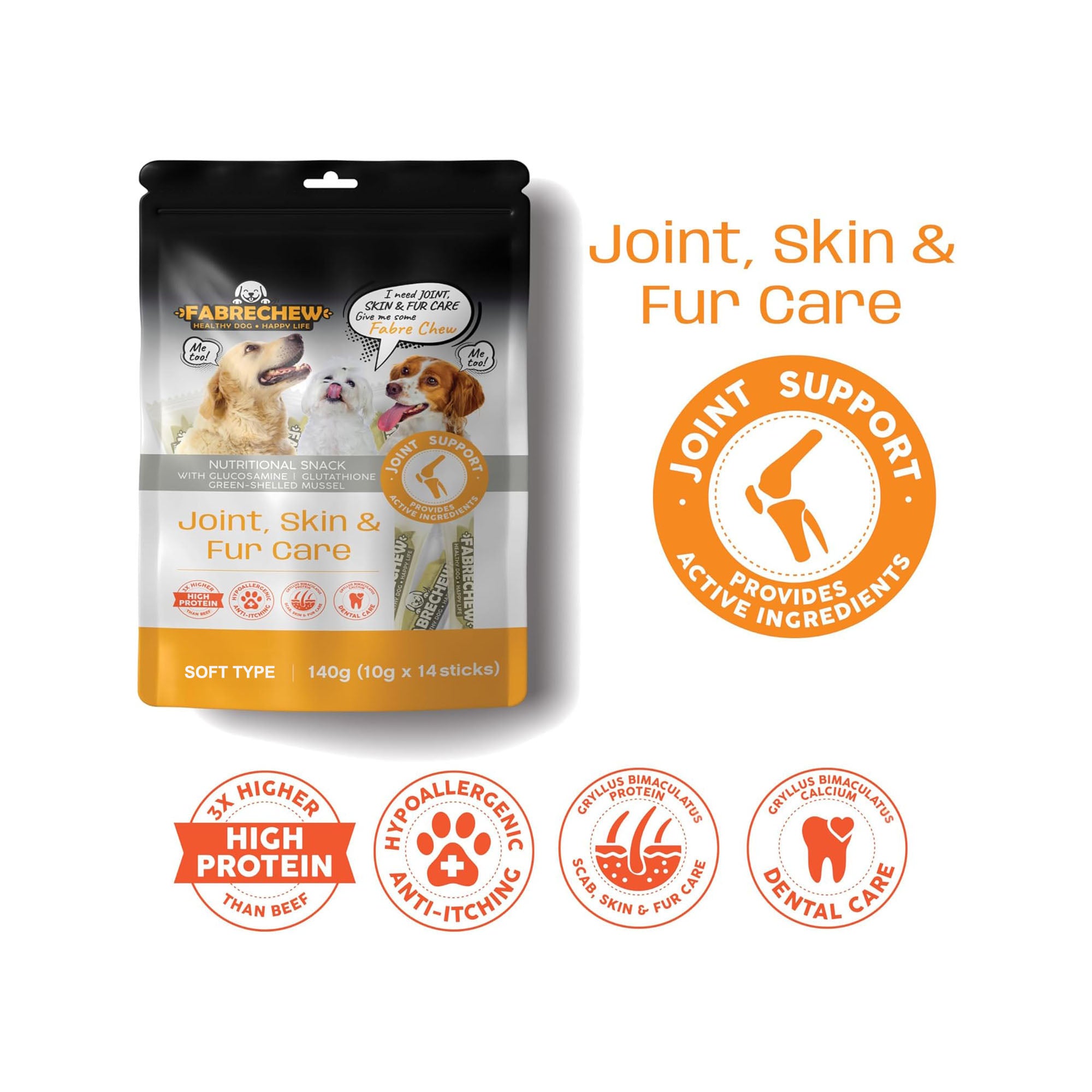 Fabrechew Hypoallergenic Dental Snack- Orange (Joint Care)